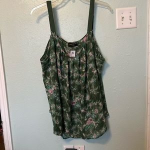 Lane Bryant Green Floral Tank Top Plus Size 28 Sleeveless Blouse Camisole NWT